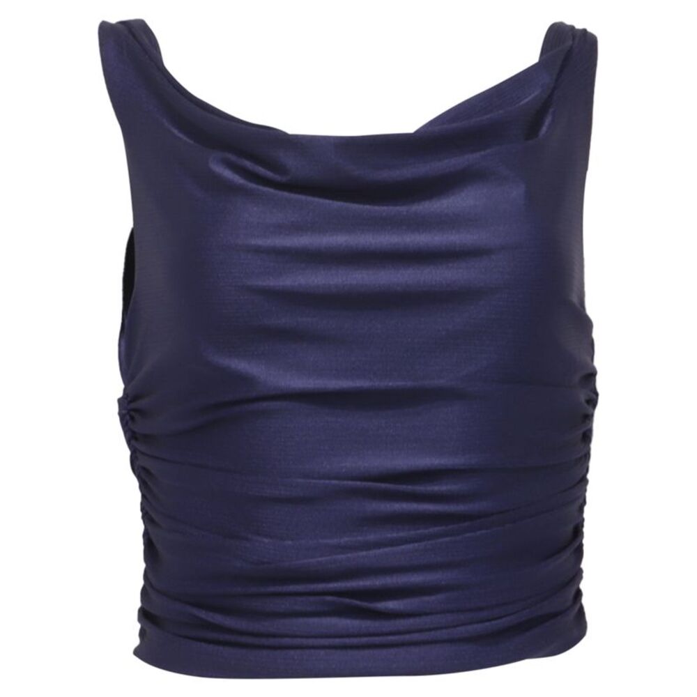 Reformation Cowl Neck Crop Top in Blue Nylon